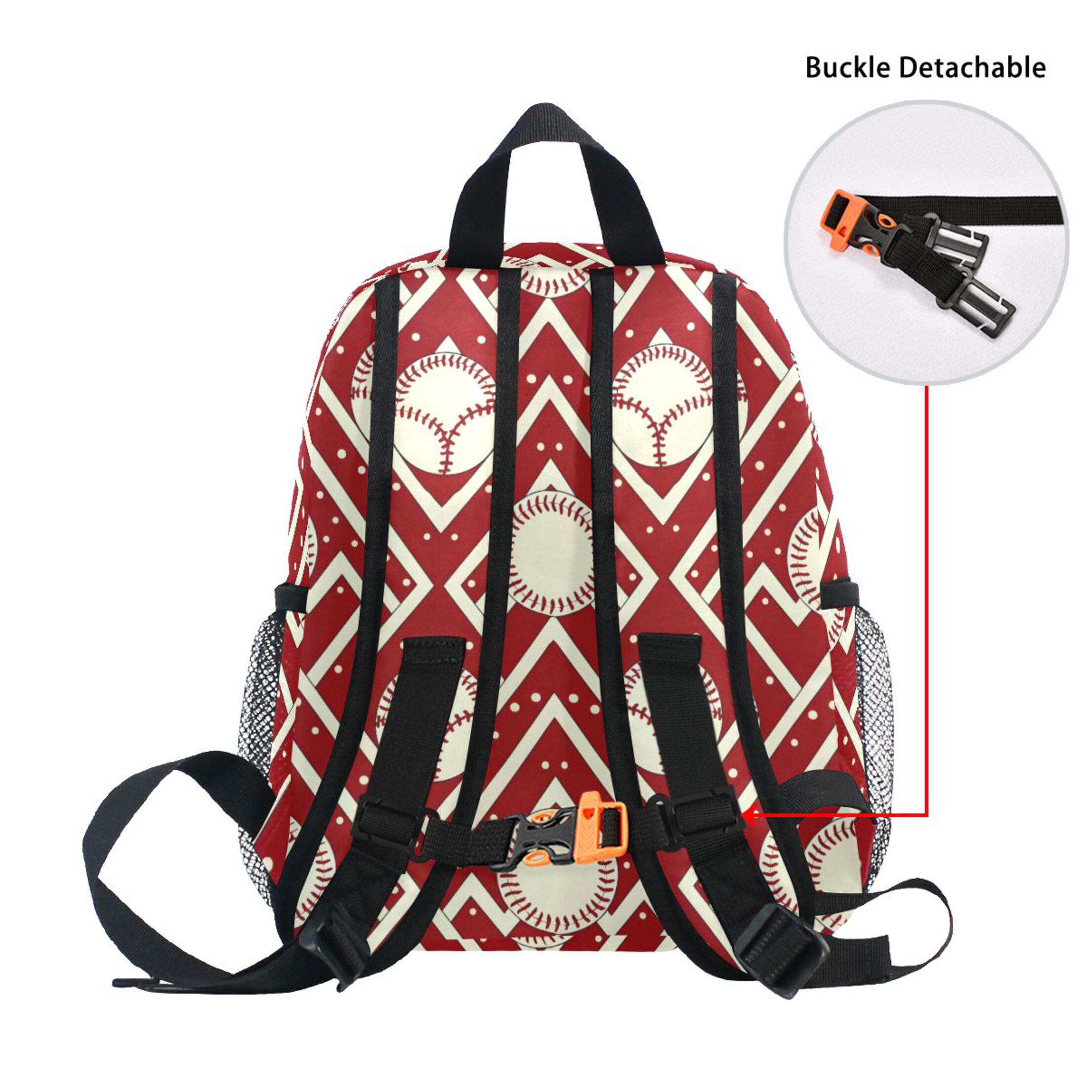 Chevron Baseball Pattern Mini Backpack Cute Small Backpack with Chest Strap and Whistle Ages 3-8