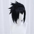 thumbnail image 2 of Sasuke Uchiha Cosplay Wig Men Short Black Cosplay Anime Cosplay Wig Heat Resistant Synthetic Hair Wigs + Free Wig Cap, 2 of 4