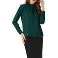 thumbnail image 4 of INSPIRE CHIC Fall Winter Stand Collar Chiffon Blouse for Women's Long Sleeve Business Casual Work Shirt XS Dark Green, 4 of 6