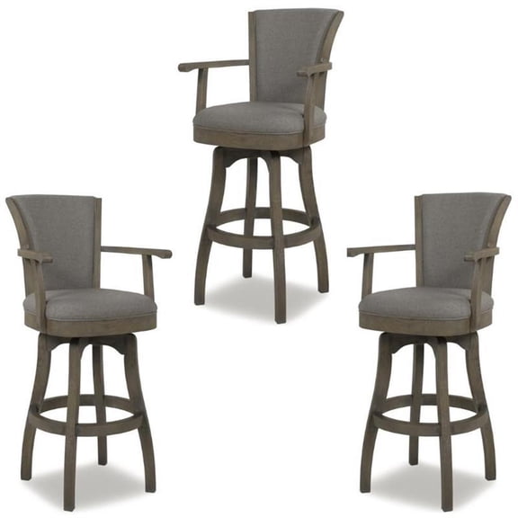Home Square 3 Piece 30" Swivel Bar Stool with Armrests Set in Heathered Grey