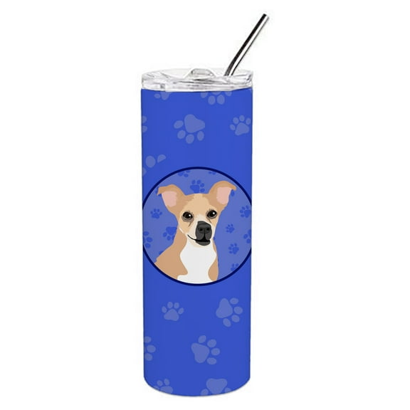 Chihuahua Gold and White  Stainless Steel 20 oz Skinny Tumbler 3 in x 8.25 in