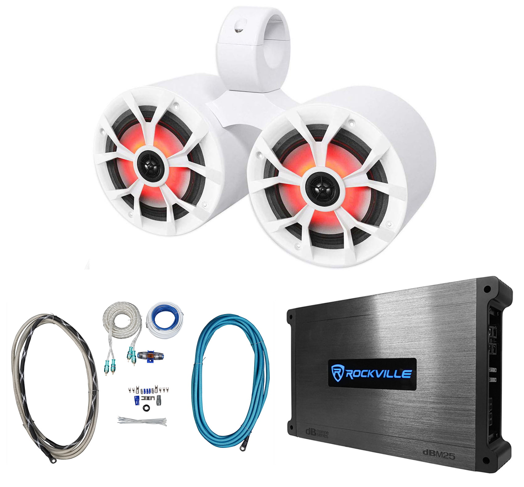 2 Rockville DWB80W Dual 8 White 1600w Marine Wakeboard Tower Speaker Systems 