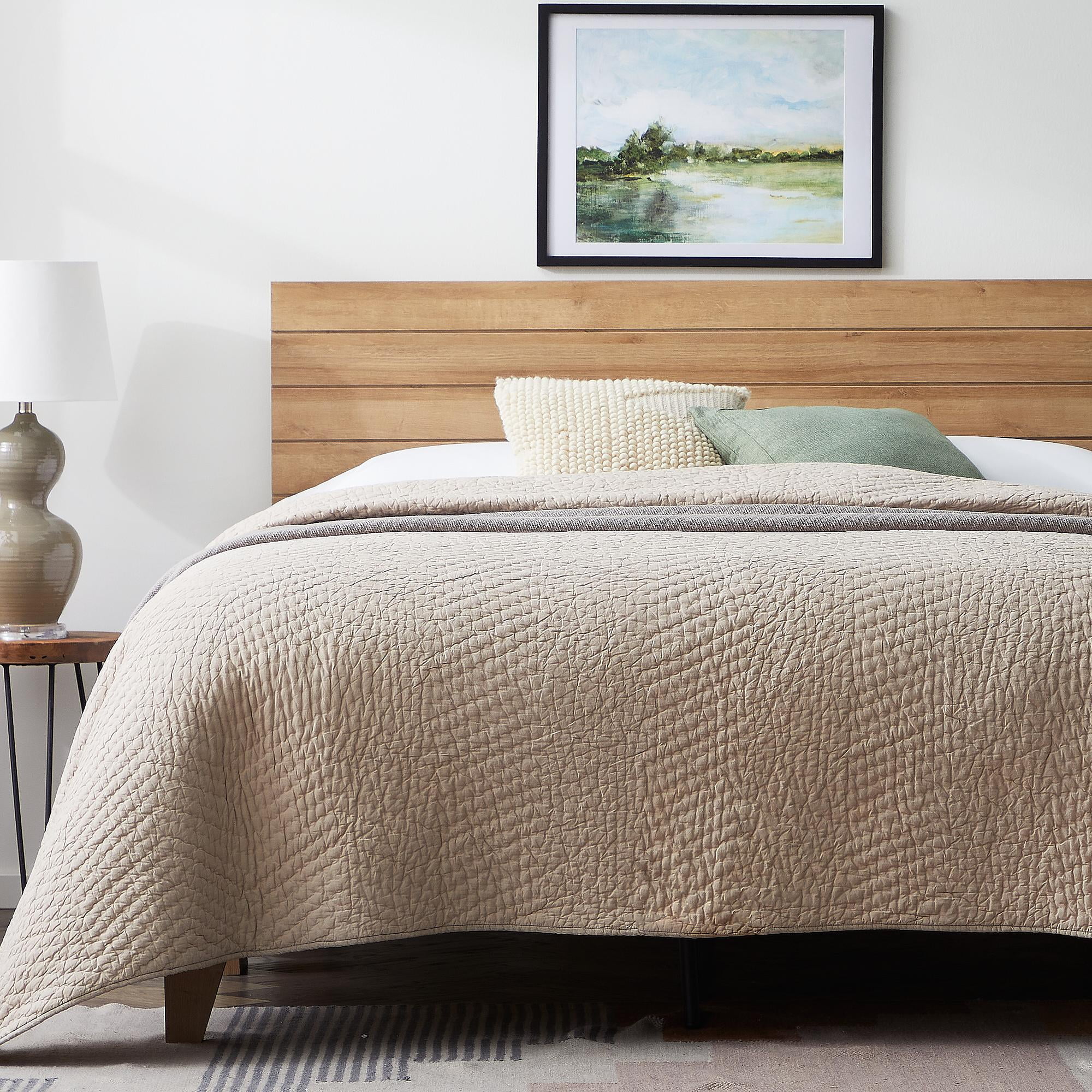 Rest Haven Shiplap Wood Panel Platform Bed Queen, Nautral javariya