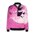 thumbnail image 4 of WXLWZYWL Women's Bomber Jacket Lightweight Full Zip Up Jacket Cropped Floral Coat Jacket Retro Moto Windbreaker Outwears Halloween Custume, 4 of 5