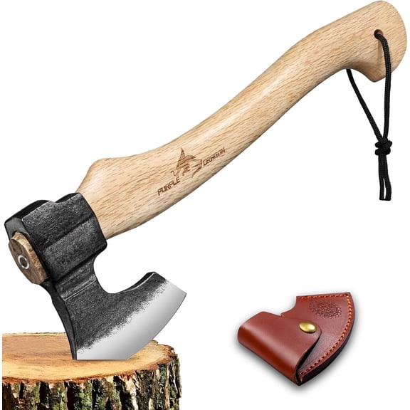 MY. Camping Hatchet Axe, 16 Inch Small Hand Hatchet with Wood Handle, Bushcraft Axe for Wood Splitting, Chopping & Carving, Outdoor Survival Tool with Sheath for Garden & Forest Use