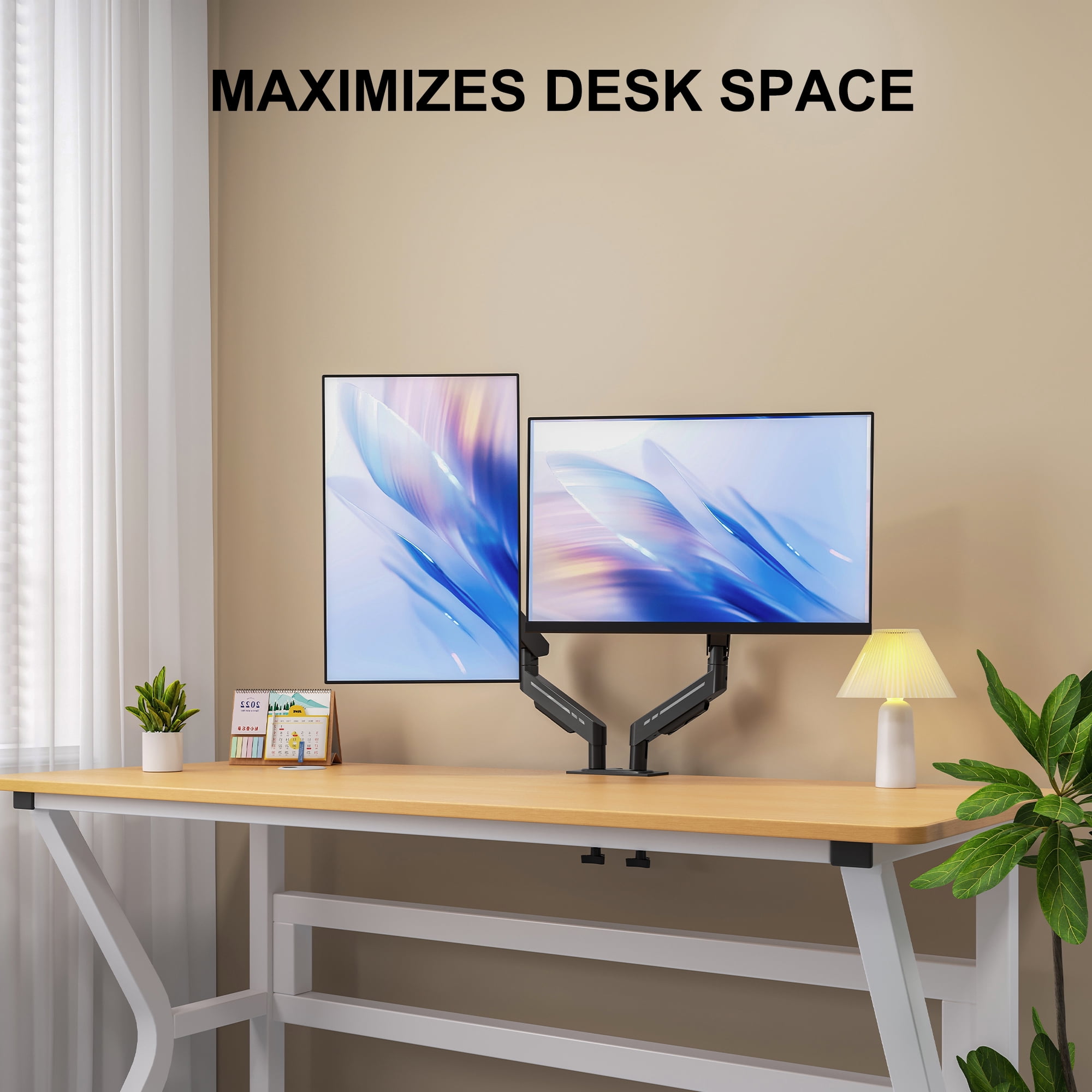 RmagineX Dual Monitor Arm Desk Mount, Adjustable Gas Spring Dual Monitor Stand, Fits 17-35 Inch Screen, Full Motion Dual Monitor Holder , VESA Mount, Holds Up to 22lbs Each Arm, Black