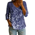 thumbnail image 3 of Womens Tops Boho Summer Cotton-Linen Classic Teacher Clothes Water Resistant Dressy Casual Boho Short Sleeve Shirts, Navy,XL, 3 of 6