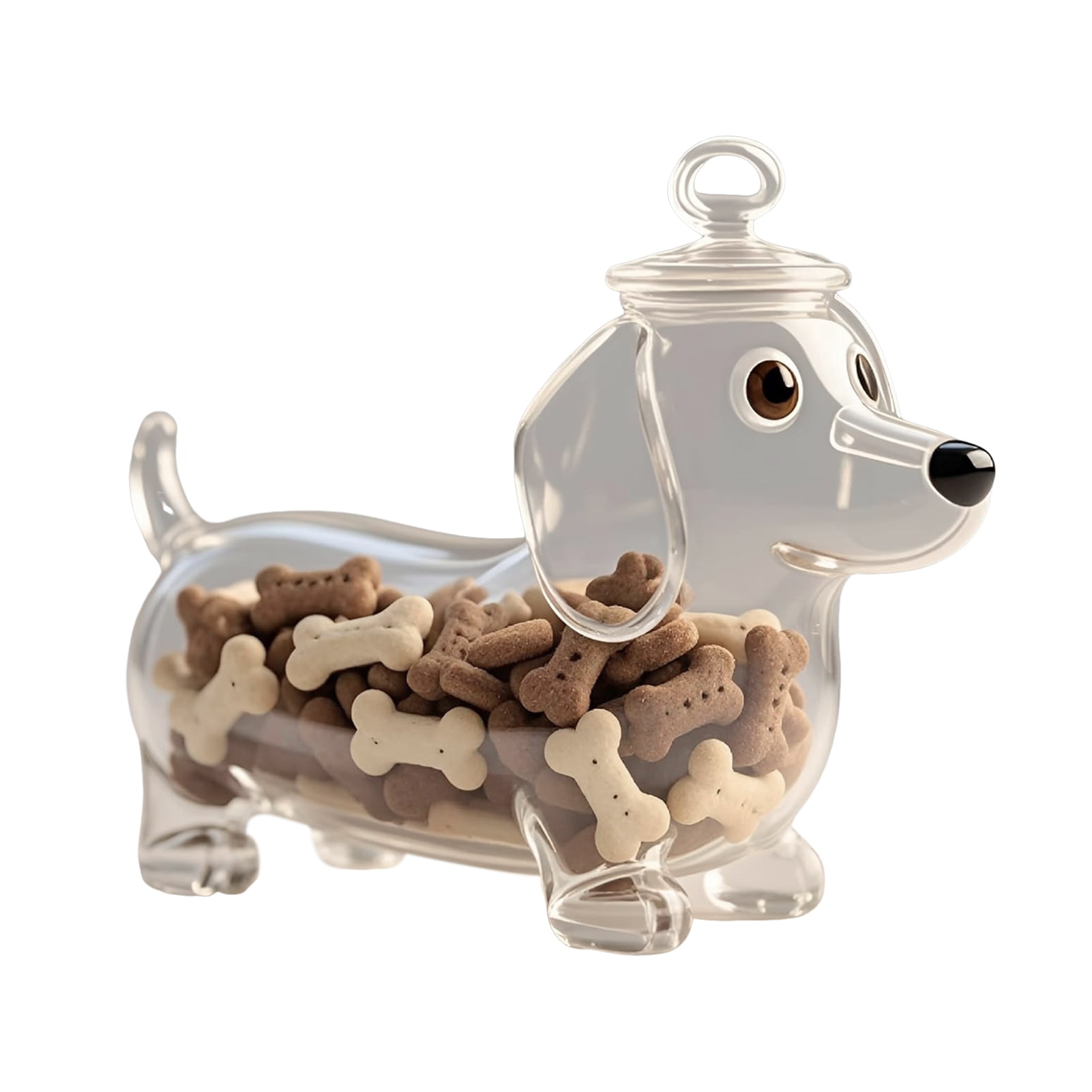 Dserhfy Pet Treat Jar Reusable Dog Shape Glass Airtight Pet Food Storage Container Chihuahua/French Bulldog/Dachshund Candy Snack Holder with Lid for Kitchen Countertop
