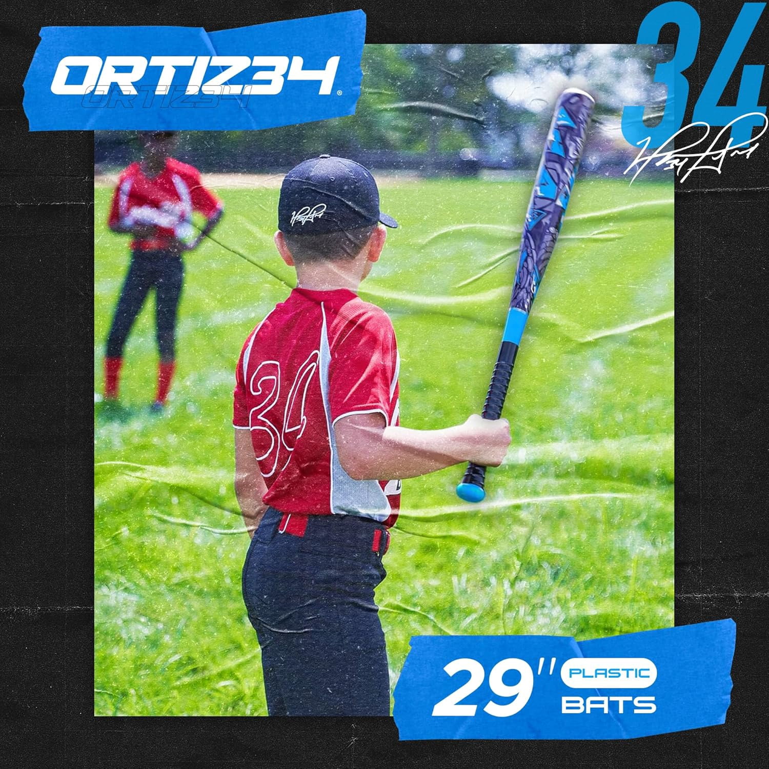 Ortiz34 29" Graffiti Plastic Bat & Ball Set, David Ortiz Backyard Baseball Homerun Set for Youth, Kids, Teens & Adults