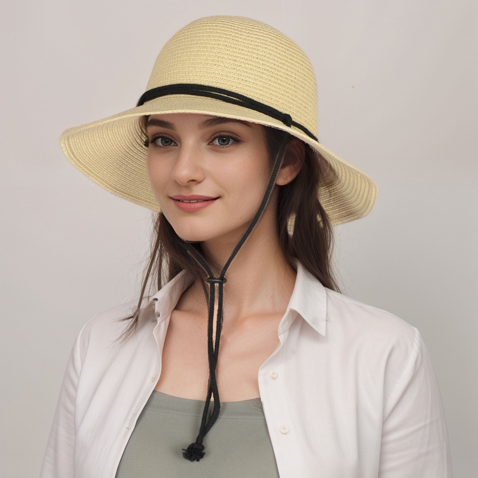 Classic Straw Sun Hat with Black Chin Tie - Natural Silk-Lined Soleil Sun Hat for Curls, Waves & All Hair | Damazo main image 4
