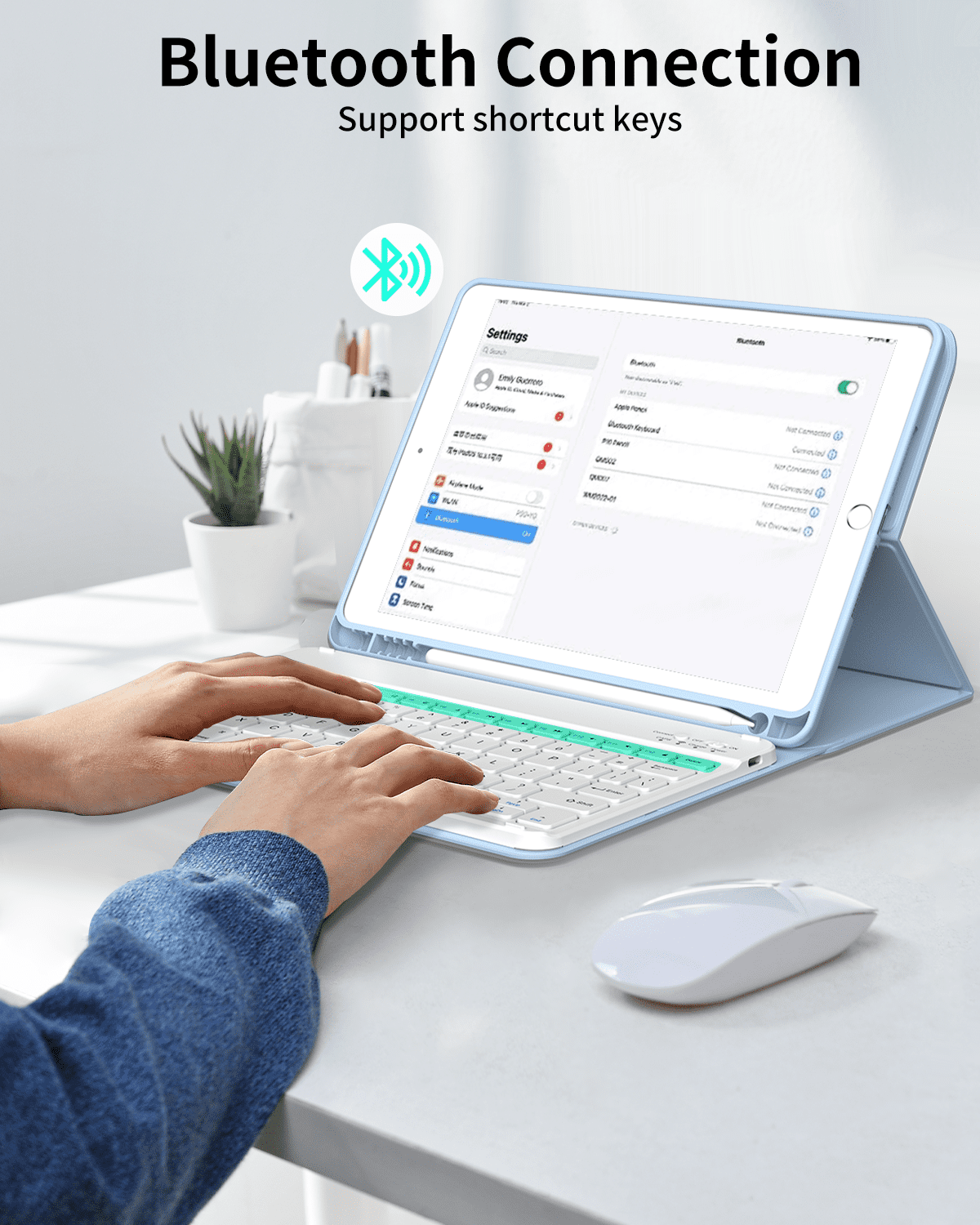 Aoub Keyboard Case for iPad 6th / 5th Generation 2018/2017 9.7 Inch, iPad Air / Air 2, Magnetic Detachable Wireless Bluetooth Folio Stand Rechargeable Keyboard Cover with Pencil Holder, Blue