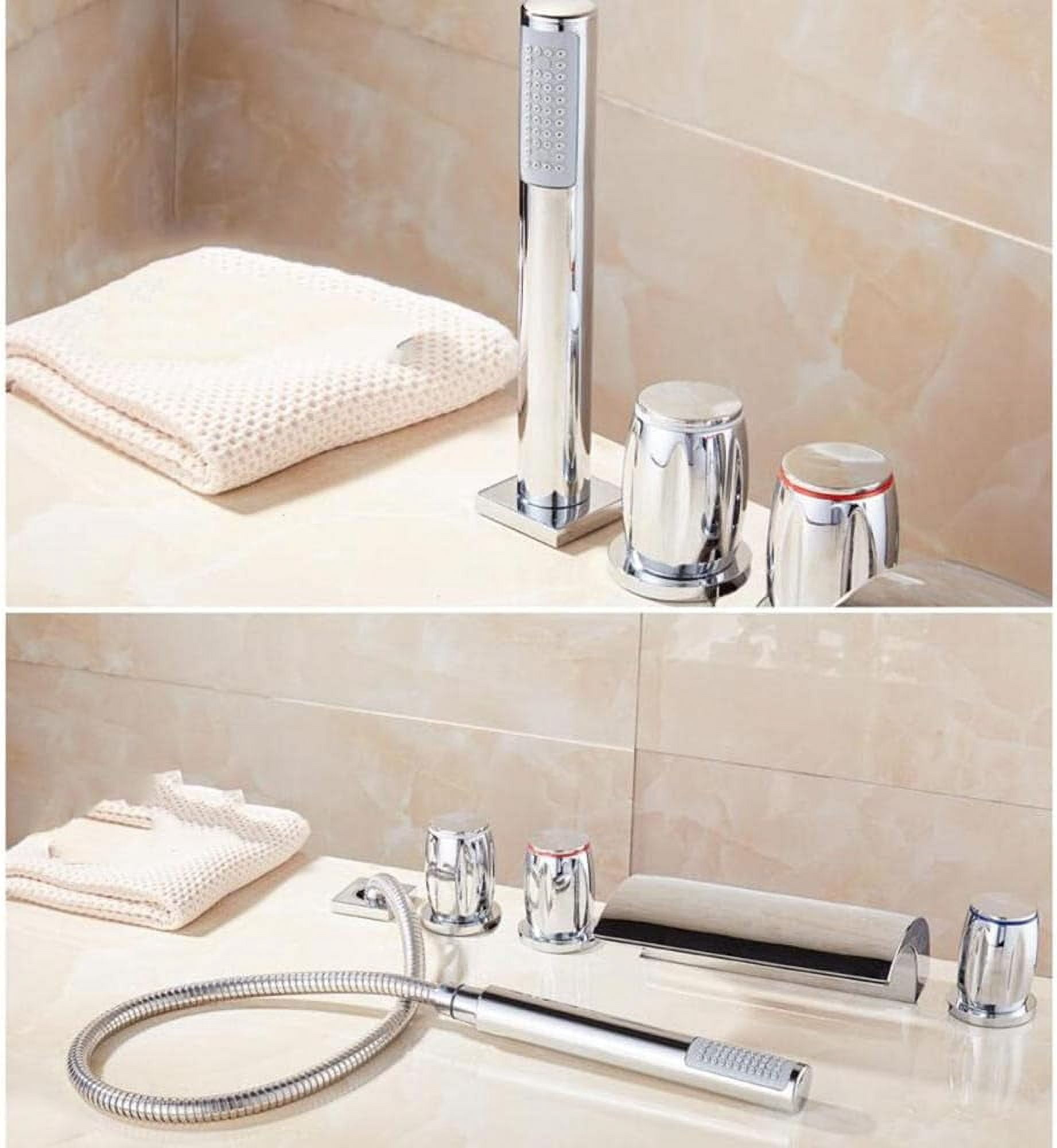 5-Hole Faucet Brass Hot Water and Cold Water Bathtub Faucet Pull-Out Shower Bathroom Faucet Chrome Plated