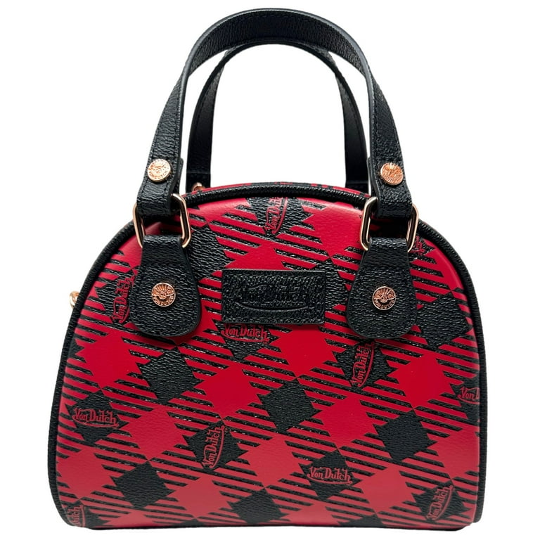 Von Dutch Women's Red & Black Plaid Small Bowling Crossbody Von Dutch Women's Red & Black Plaid Small Bowling Crossbody