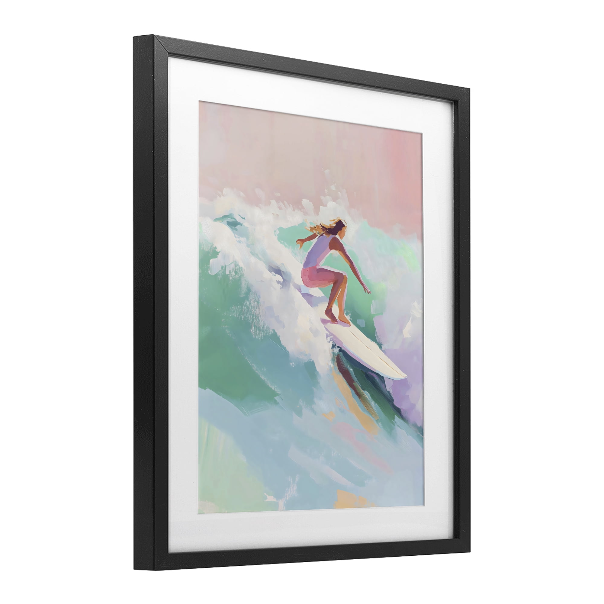 Stupell Industries Surfer Girl Riding Waves Black Framed Print Under Glass, design by The Prints Vibe