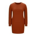 thumbnail image 6 of Ashirexll Womens Winter Dresses, Midi Dresses for Women, Ladies Fashion Solid Color Round Neck Back Pleated Pocket Long Sleeve, 6 of 7