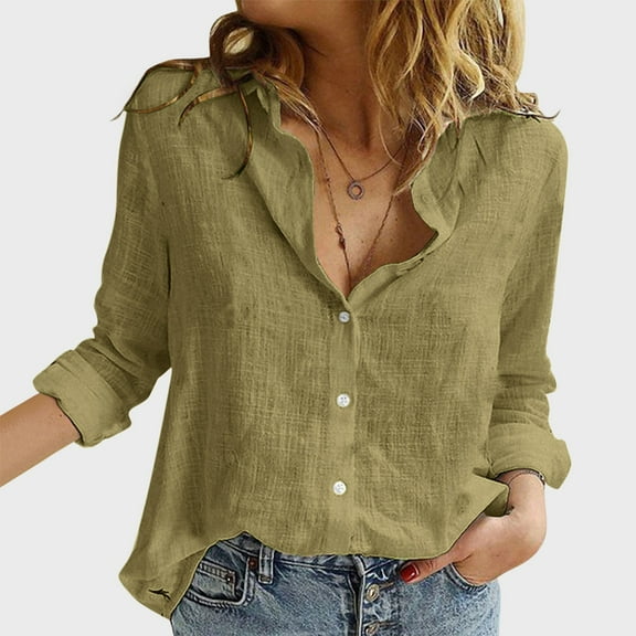HOWPAY Dress Shirts for Women Long Sleeve Button down Solid Color Collared Business Tops Classic Lightweight Casual Office Fall Clothes Bronze L