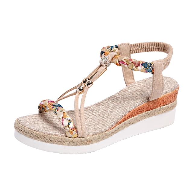 VEKDONE Sandales Boho Femmes Mode Femmes Décontractées Bout Rond Sandales Confort Plage Chaussures Décontractées