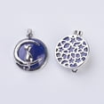 thumbnail image 2 of 10pc Natural Lazuli Kitten Pendants with Brass Findings Flat Round with Cat & Crescent Moon Shape Platinum 32x27.5x10mm Hole: 5x7mm, 2 of 3