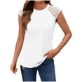 thumbnail image 1 of UPPADA Débardeurs Mignons pour Femmes, Hauts Fluides à Empiècements de Dentelle, Col Ras du Cou, T-Shirts Décontractés, Chemises Tendance, Basiques, Coupe Ample, Blanc, m, 1 of 5