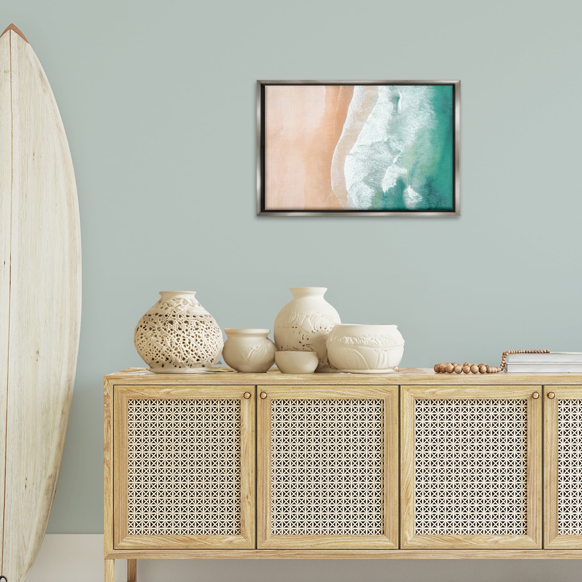 Stupell Industries Aerial Sea Waves Coastal Painting Gray Floater Framed Canvas Art Print Wall Art, 25 x 17