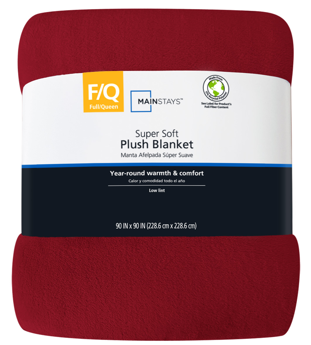 Mainstays Super Soft Red Polyester Plush Blanket, Full/Queen 90"X90", Suitable for Adult