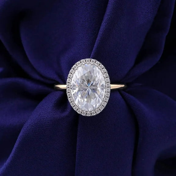 solitaire jewels 3CT Oval Moissanite Halo Engagement Ring For Women, 14K Yellow Gold