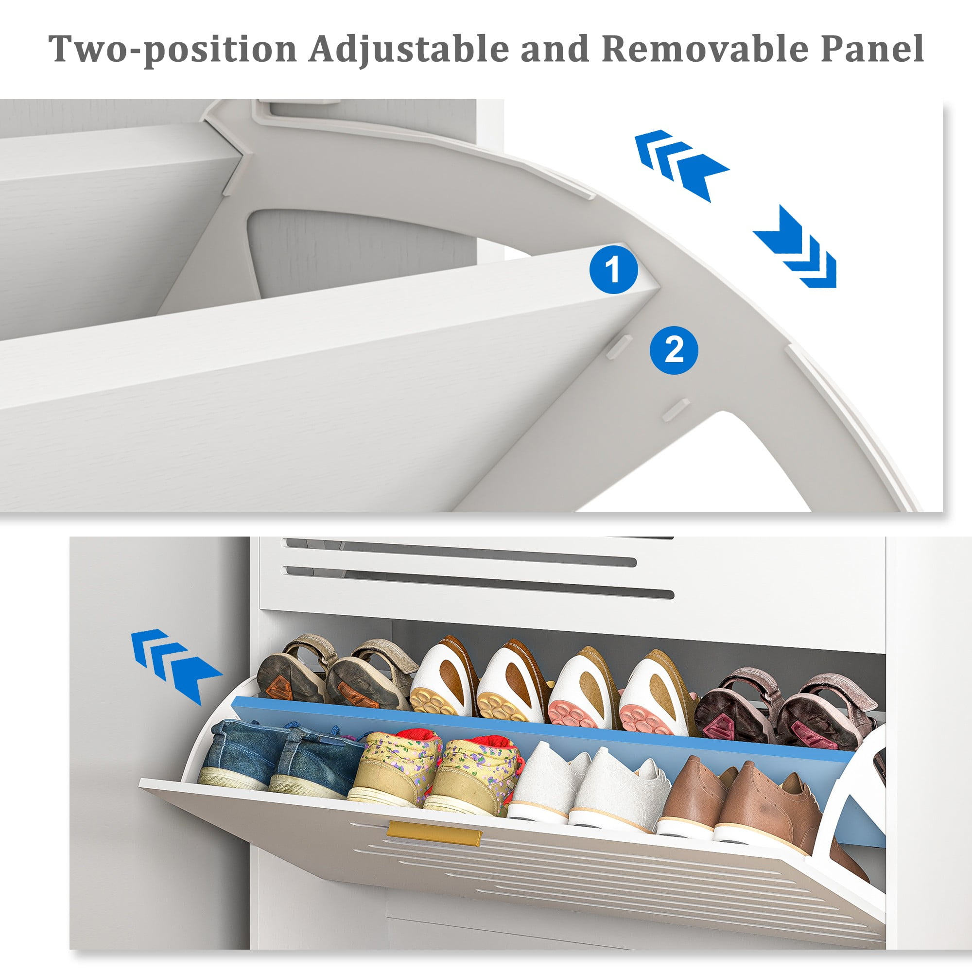 Finihen Shoe Cabinet, 2-Tier Shoe Storage Cabinet with Flip Doors, Vintage Entryway Shoe Organizer Rack with Open Shelves for Narrow Closet, Living Room, White Finihen Shoe Cabinet, 2-Tier Shoe Storage Cabinet with Flip Doors, Vintage Entryway Shoe Organizer Rack with Open Shelves for Narrow Closet, Living Room, White