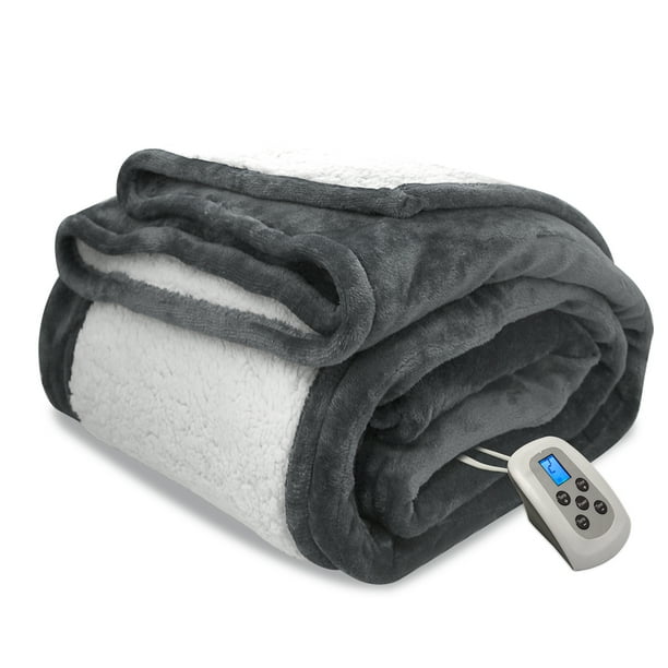 Heated Blanket Twin Grey Electric Throw with 10 Heat Settings/Safety 10