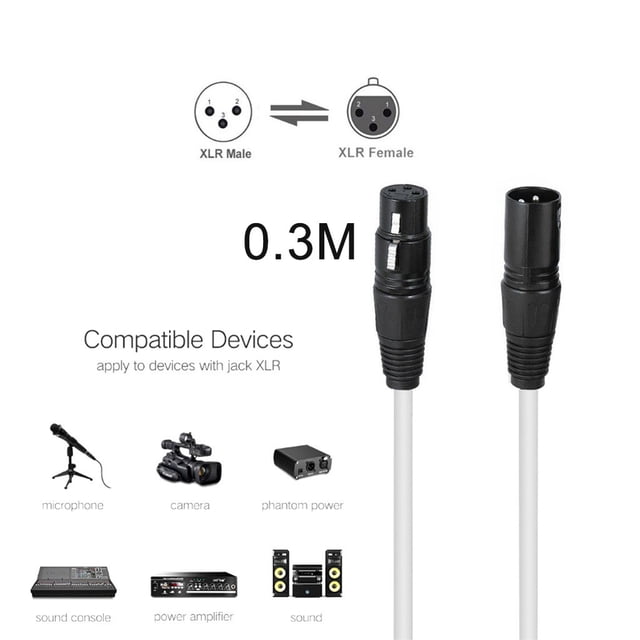 TopLLC For Card 20 Foot Female To Male XLR Mic Cable White 0.