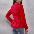 thumbnail image 4 of Blusas peplum delgadas con cintura y cuello en V para mujer, blusas elegantes informales con mangas abullonadas, lavables a máquina para citas en la oficina al aire libre, 4 of 8