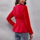thumbnail image 4 of Blusas peplum delgadas con cintura y cuello en V para mujer, blusas elegantes informales con mangas abullonadas, lavables a máquina para citas en la oficina al aire libre, 4 of 8