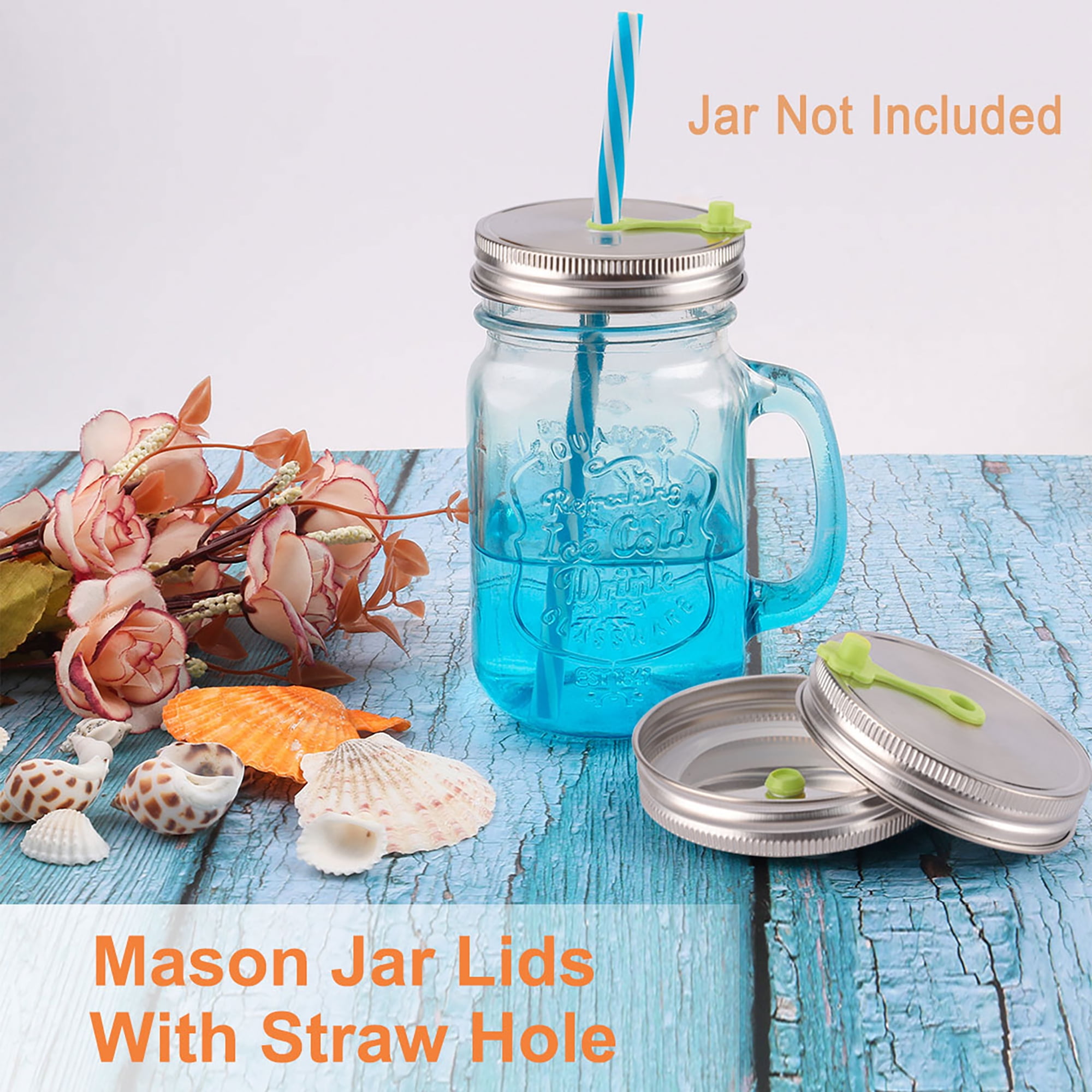 2pcs Stainless Steel Wide Mouth Mason Jar Lids with Straw Hole for
