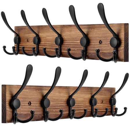 17-Inch Wall-Mounted Wooden Coat Rack (Set of 2)