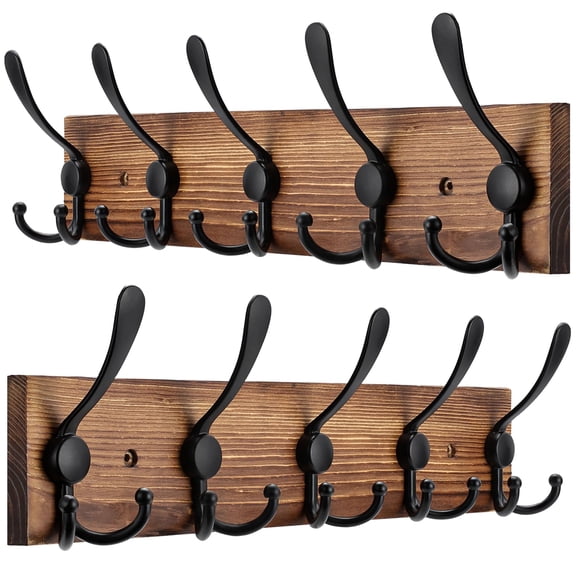 17-Inch Wall-Mounted Wooden Coat Rack (Set of 2)