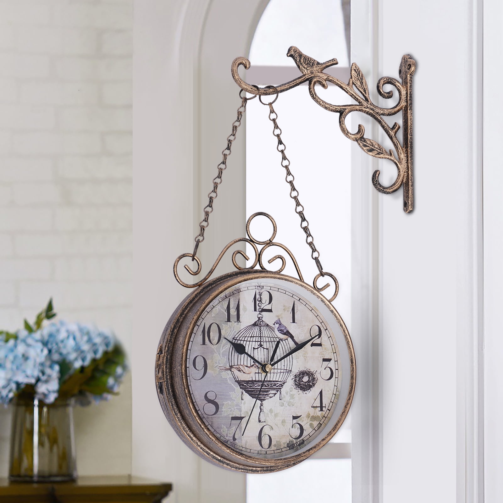 Yiyibyus Wall Clock Circular Metal Retro Double Sided Clock For Bedroom  Living Room Home Decor Bronze Color Round - Walmart.Com