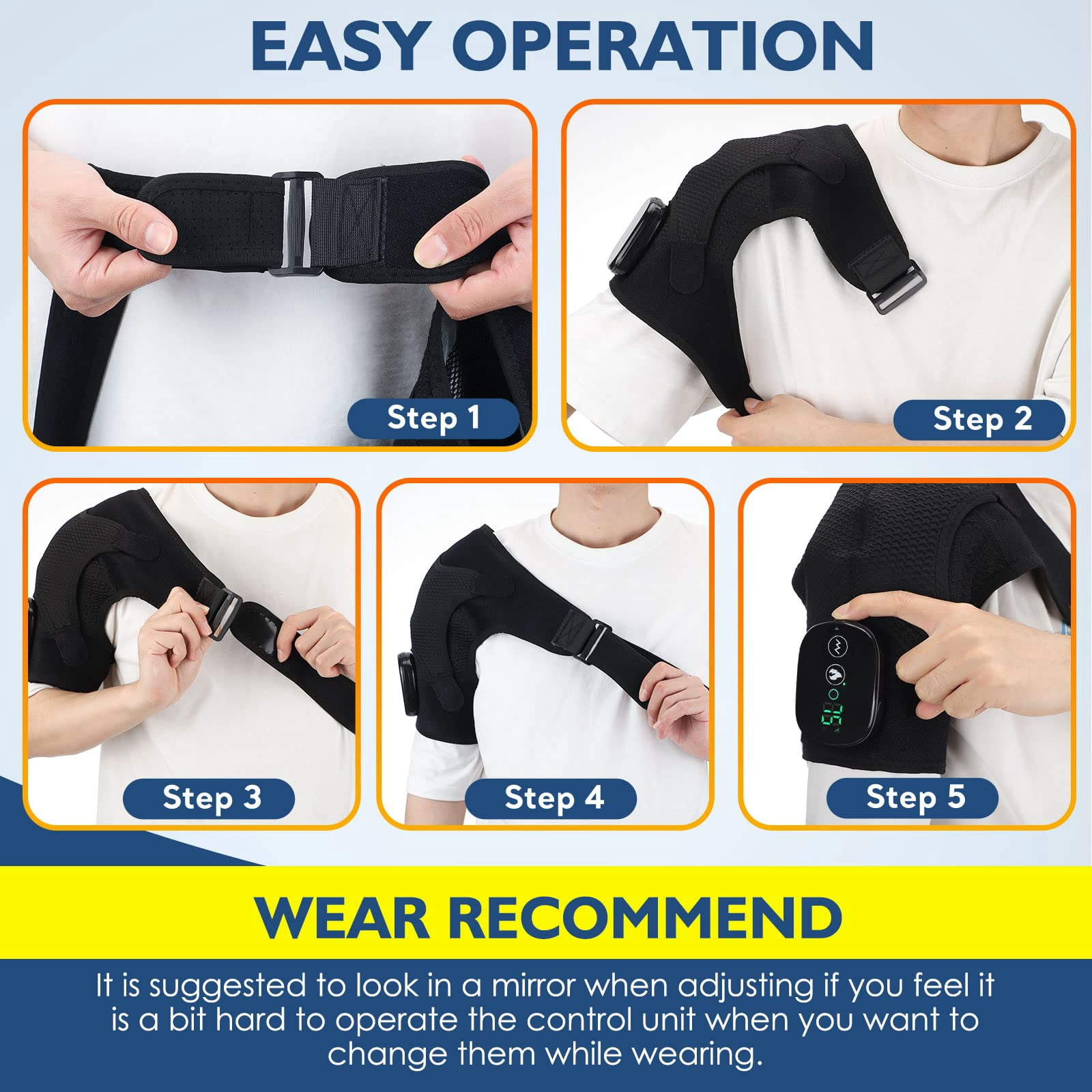 Portable Heating Pad,Cordless Shoulder Heating Pad,Heated Shoulder Brace with Vibration, 5000mAh Shoulder Massager for Men Women Shoulder Relax (Black)