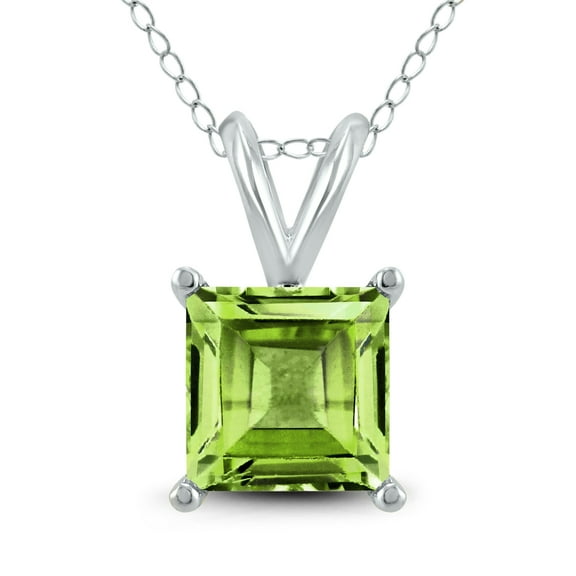 SZUL Women's 14K White Gold 7MM Square Peridot Pendant