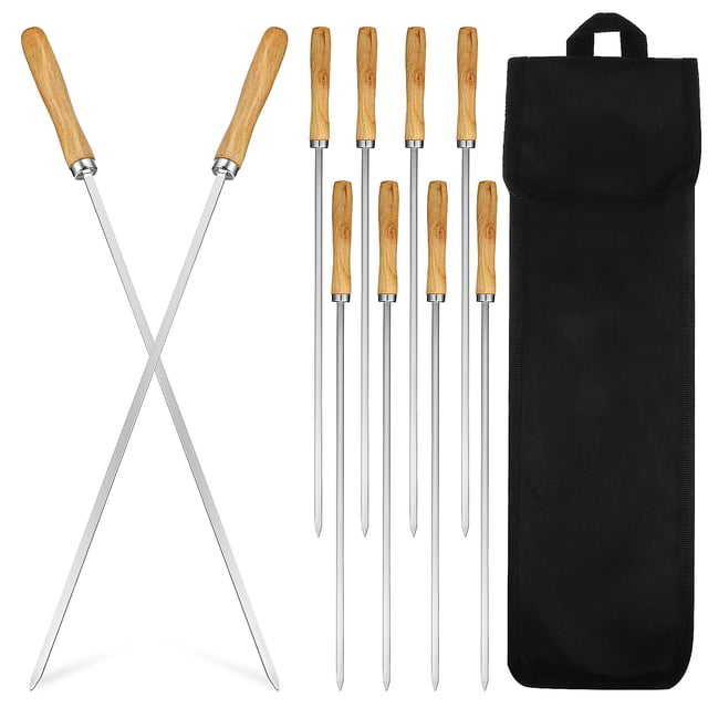 Shisuyan 10 Pcs Brochettes Plates Brochettes de Barbecue Bâtons de Rôtissage de Barbecue pour Feu de Camp Extérieur