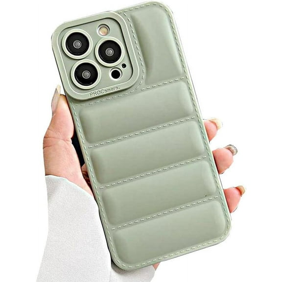 Compatible with iPhone Case,Cute Puffer Down Jacket Camera Lens Protection Soft Shockproof Cover Phone Case (Green,iPhone 14)