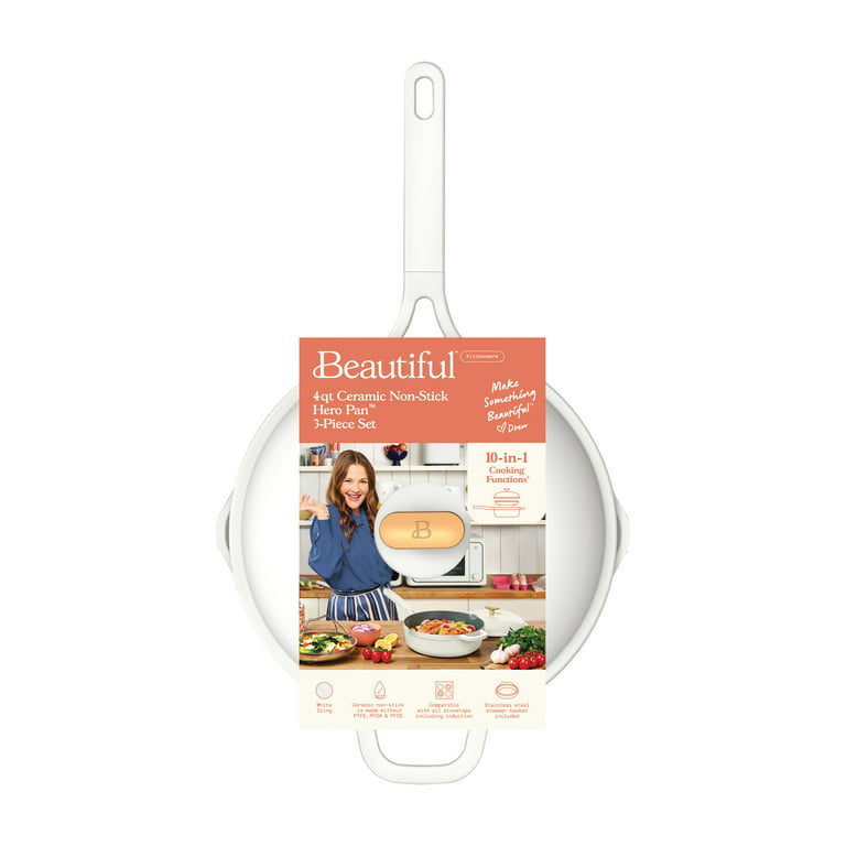 Beautiful 10 inch Ceramic Non-Stick Fry Pan, White Icing by Drew Barrymore