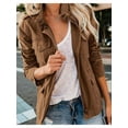 thumbnail image 5 of Women Anorak Jackets Zip Up Snap Buttons Parka Utility Coats Outwear with Pocket Brown XXXL, 5 of 8