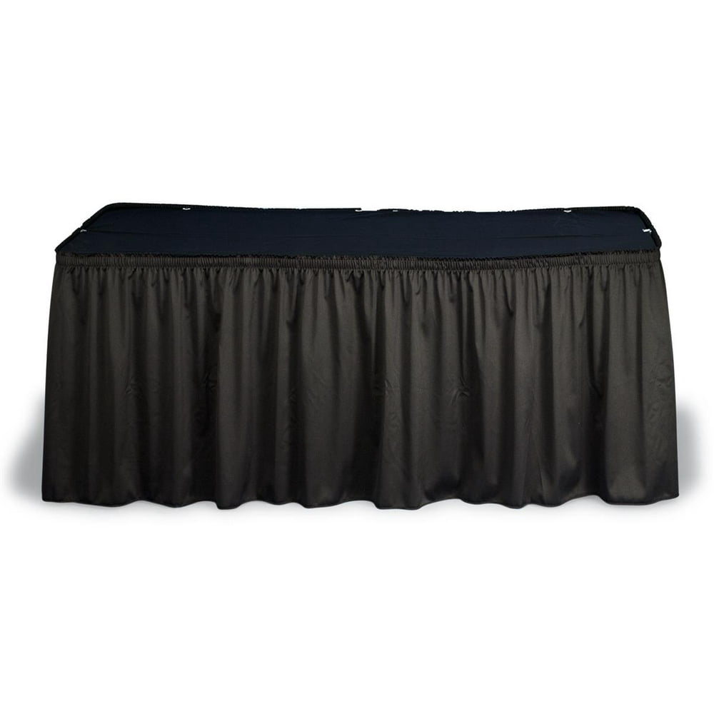 Black Shirred Table Skirt with Topper Covers 8Foot Long Rectangular