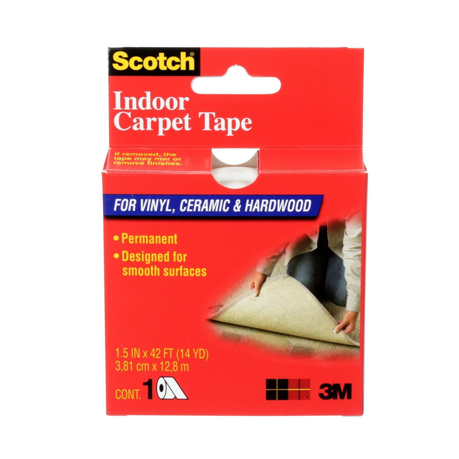 Scotch® Indoor Carpet Tape CT2010, 1.5 in x 42 ft (38.1 mm x 12.8 m), Carpet Tape, Scotch® Carpet Tape, CT2010