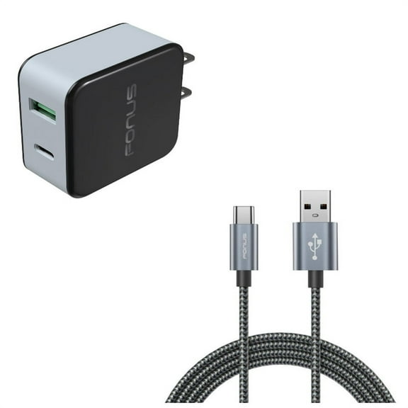 Type-C 10ft USB Cable w 36W Quick Home Charger R8V for Microsoft Lumia 950 - Motorola One, Moto Z4 Z3 Play Z2 Play Z Play Droid Force Droid X4 G7 Power Play G6 - Nokia 3.1, 7.1, 8, Plus