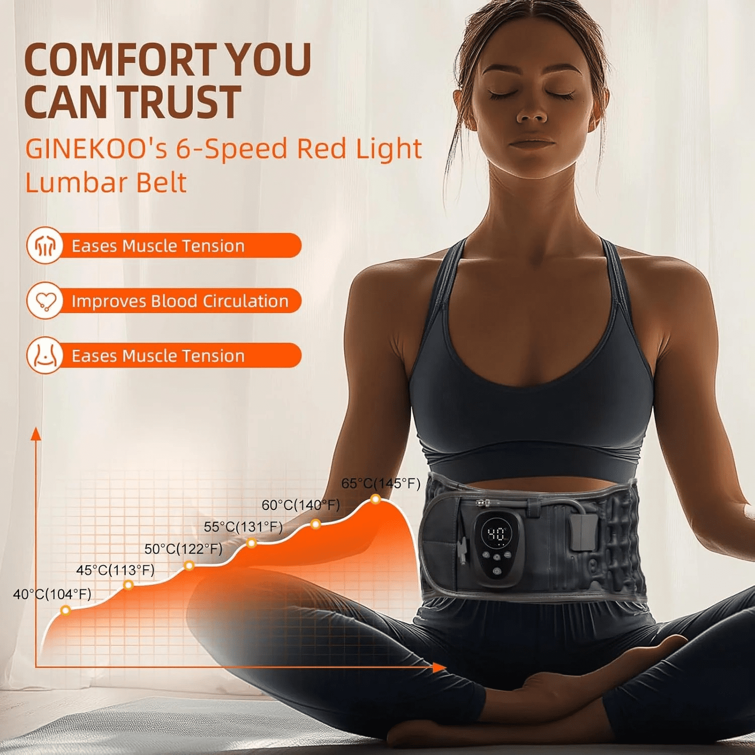 Cordless Air Inflation Back Belt with Heat and Massage, and Red Light | Rechargeable Lumbar Support for Lower Back Comfort
