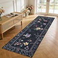 thumbnail image 3 of Garvee 2'x6' Floral Runner Rug Modern Print Bordered Carpet, Washable Rug Non Slip Indoor Floor Mat for Hallway Bedroom Kitchen, Black, 3 of 6