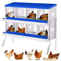Chicken Nesting Boxes, 8 Compartment Metal Chicken Egg Laying Box with Lid Cover and Stand for Hens/Ducks, Easy Egg Collection Hen Roosting and Coop Use, Blue