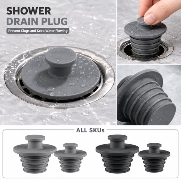 Bathtub Drain Stopper 2 Pack, Universal Black Silicone Tub Stopper, Shower Drain Plug for Bathroom Sink, Tubs, Drains for Home Daily Use