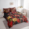 thumbnail image 3 of Feelyou Chic Fashion Honeycomb Bedding Comforter Set 7pcs, Black Red Abstract Ombre Queen Bedding Sets, Leaf Plant Botanical Reversible Queen Sheet Sets, Lightweight Room Decor, 3 of 7