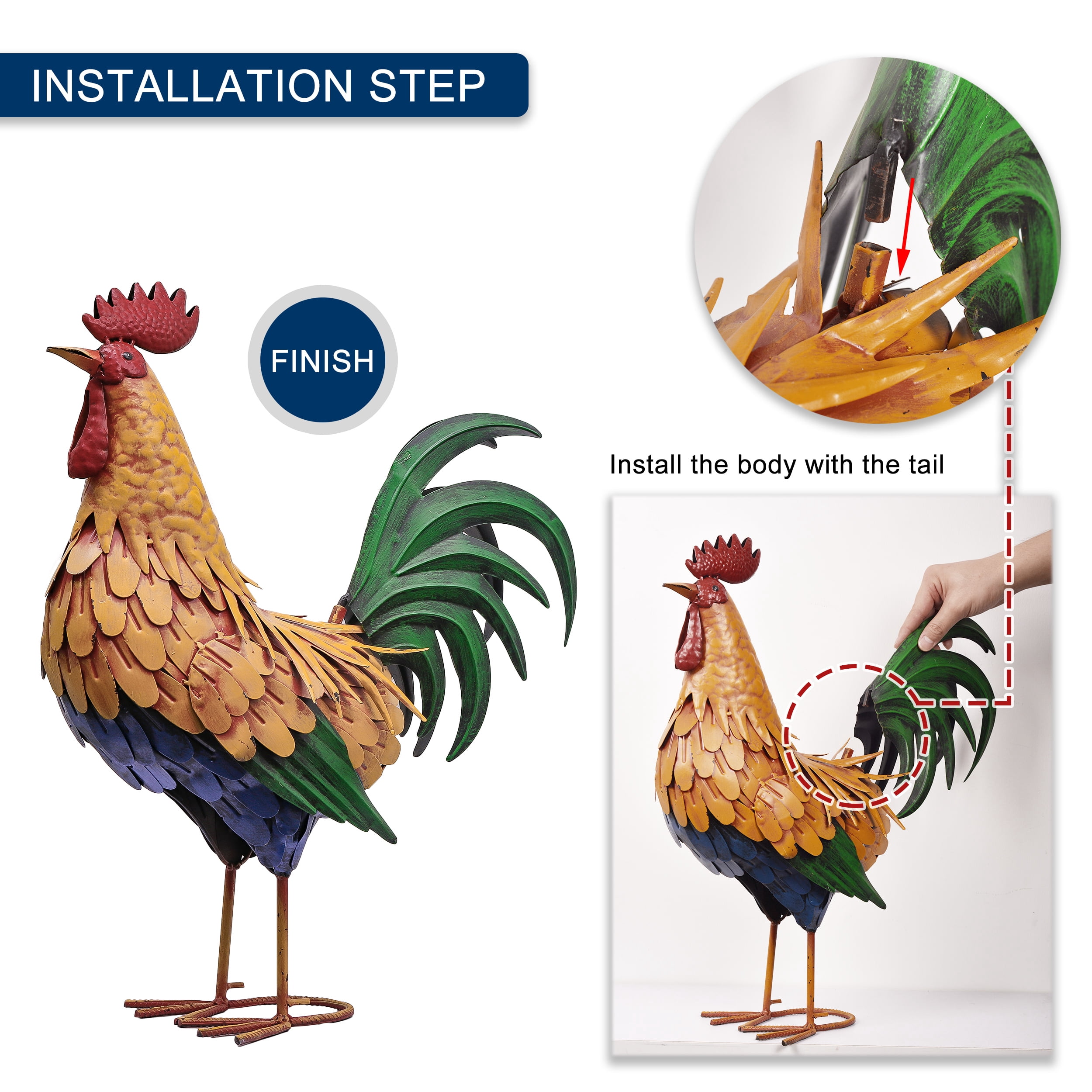 TERESA'S COLLECTIONS Large Metal Rooster Garden Statues Decor, 21 Inch Outdoor Chicken Sculpture Figurines Bird Yard Art for Farm Patio Lawn Kitchen Decorations,Housewarming Gift
